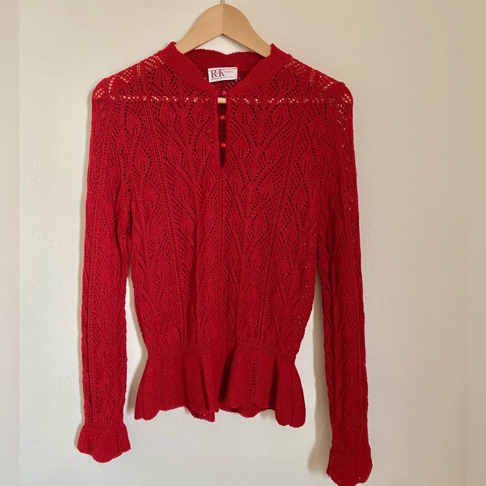 Vintage Holiday Red Knit Blouse